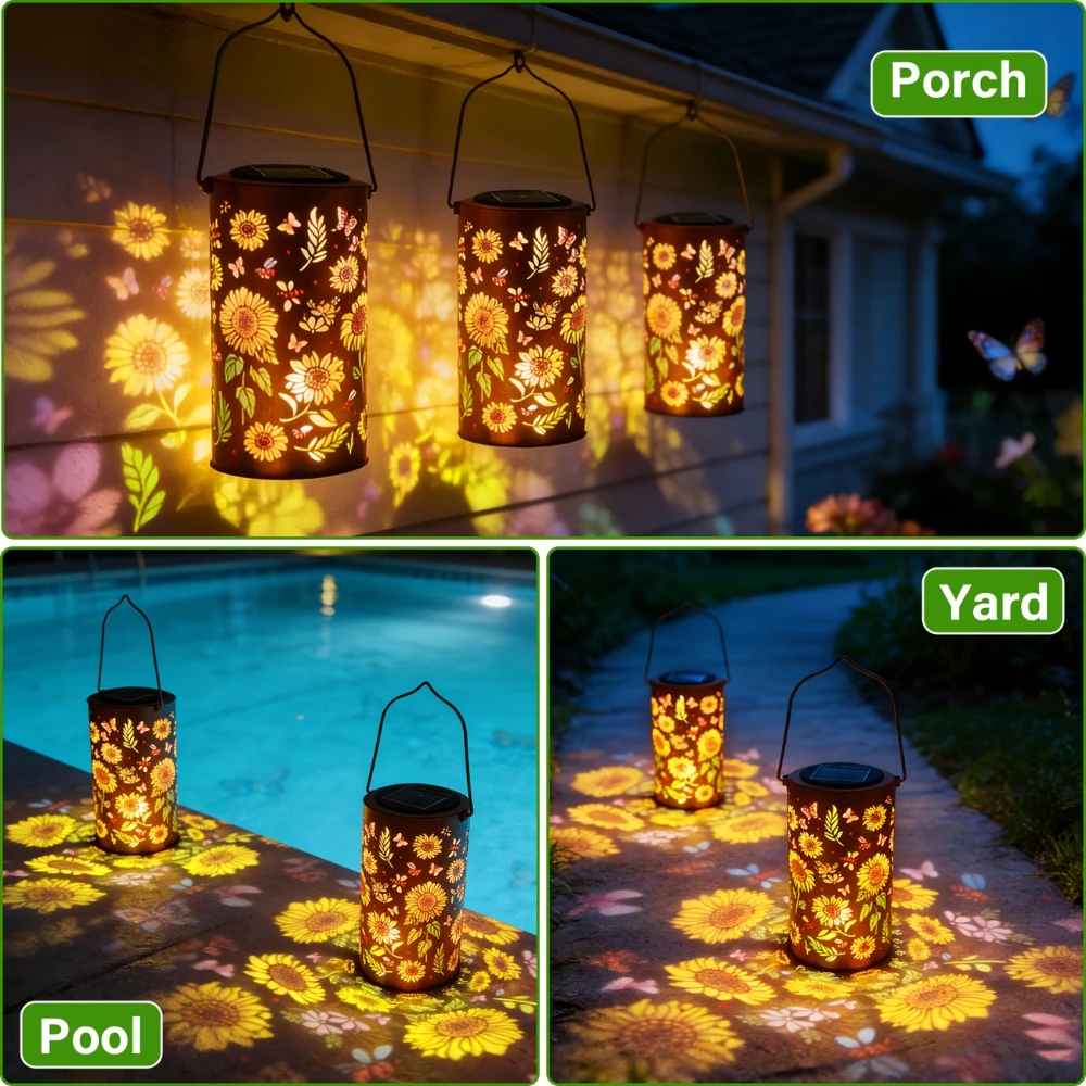 RGB Colorful Sunflower Solar Lights Outdoor Waterproof Portable Lantern Sunflower Projection Lamp for Garden Porch Lawn Decor view 5