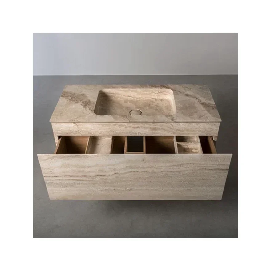 Beige Travertine Stone Bathroom Vanity Sinks Hot sales