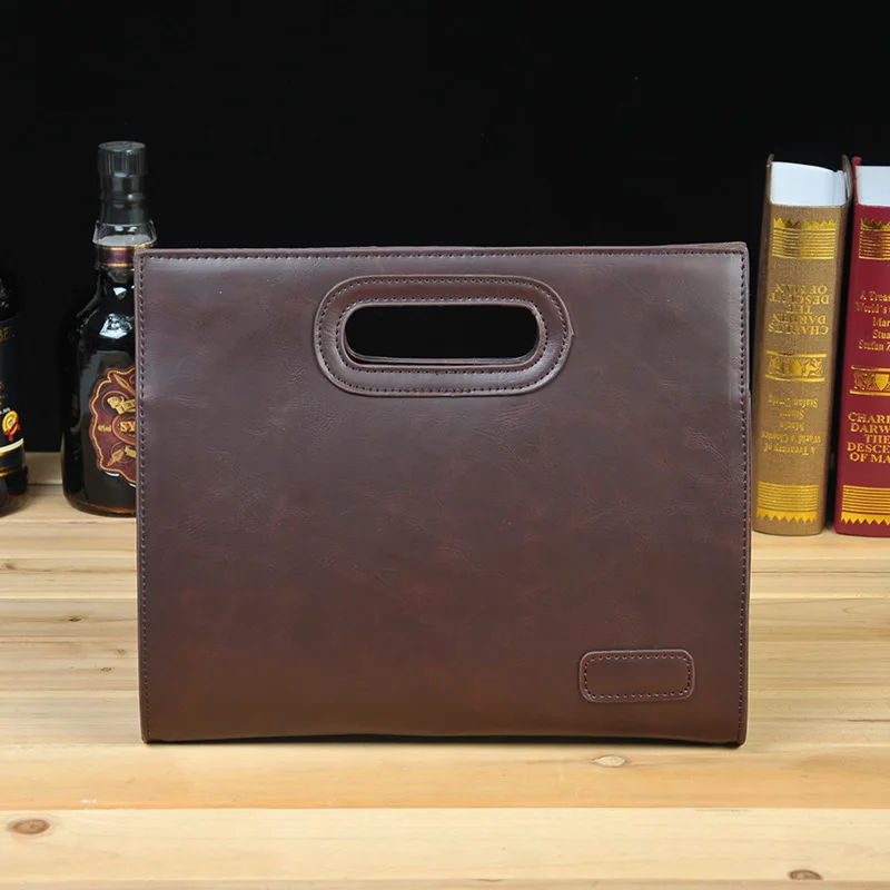  Fashion New Men\'s Crazy Horse Leather Handbag Daily Business Cocument Bag Top Handle Bag Phone Pack Male Clutches Bolsa