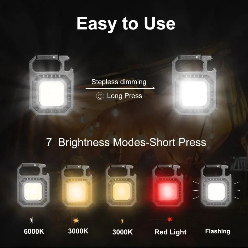 Multifunctional Keychain Light Bright Flashlight COB 7 Modes Diimming Camping Torch Outdoor Emergency Lamp For Fishing Hiking