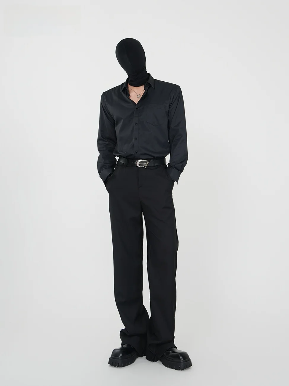 

VE2 Men's Long Sve irt Metal Collar No Tie Faionable Urban Sle Stand Fit Polyester Cotton Blend Four Seasons Basi...