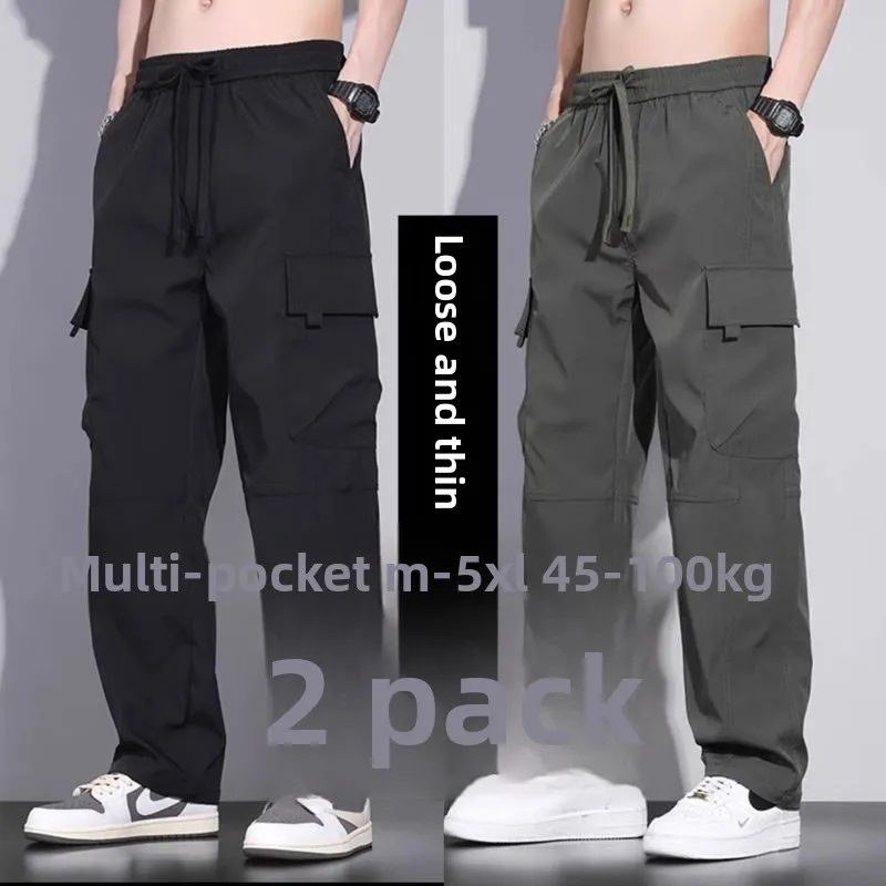 

Летние тонкие хлопковые рабочие брюки для мужчин, прямые, свободного кроя, повседневные рабочие брюки с множеством карманов, прочные и износостойкие.