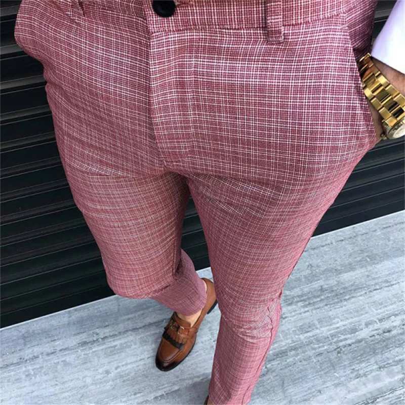 Men\'s Fashion Plaid Pants 3D Printed Comfortable Business Pants Casual Quick Drying Straight Pants Suit Pants Spring Summer