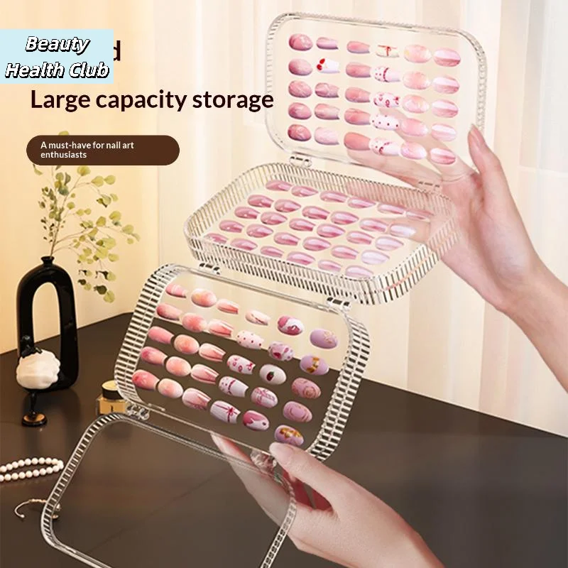 【False Nail Tips Display Storage Box With Nail Tape Roll Wearable Fake Nails Showing Shelf Color Card Organizer Three Folds】