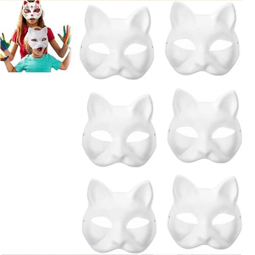 5-30Pcs Cat Fox Mask Halloween Blank Mask Costume for Kids Adults for Holiday Party Role Playing Accessories