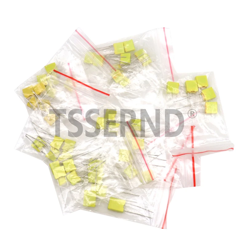50pcs 100V Correction Capacitor Kit 10ValuesX5pcs Safety Plastic Film Set 102J 152J 332J 472J 103J 333J 473J 104J 224J 474J
