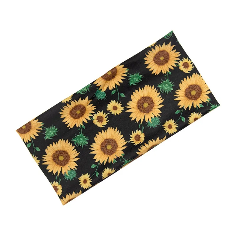 Digital print sunflower pastoral style Widen elastic sports yoga headband hairband