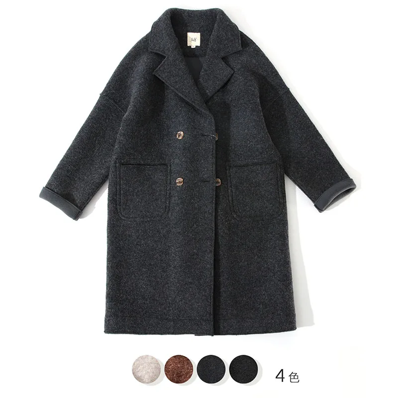 

Autumn Winter Women All-match Loose Japan Style Brief Comfortable Warm Thick Compressed Woolen Long Overcoats 4 Colors