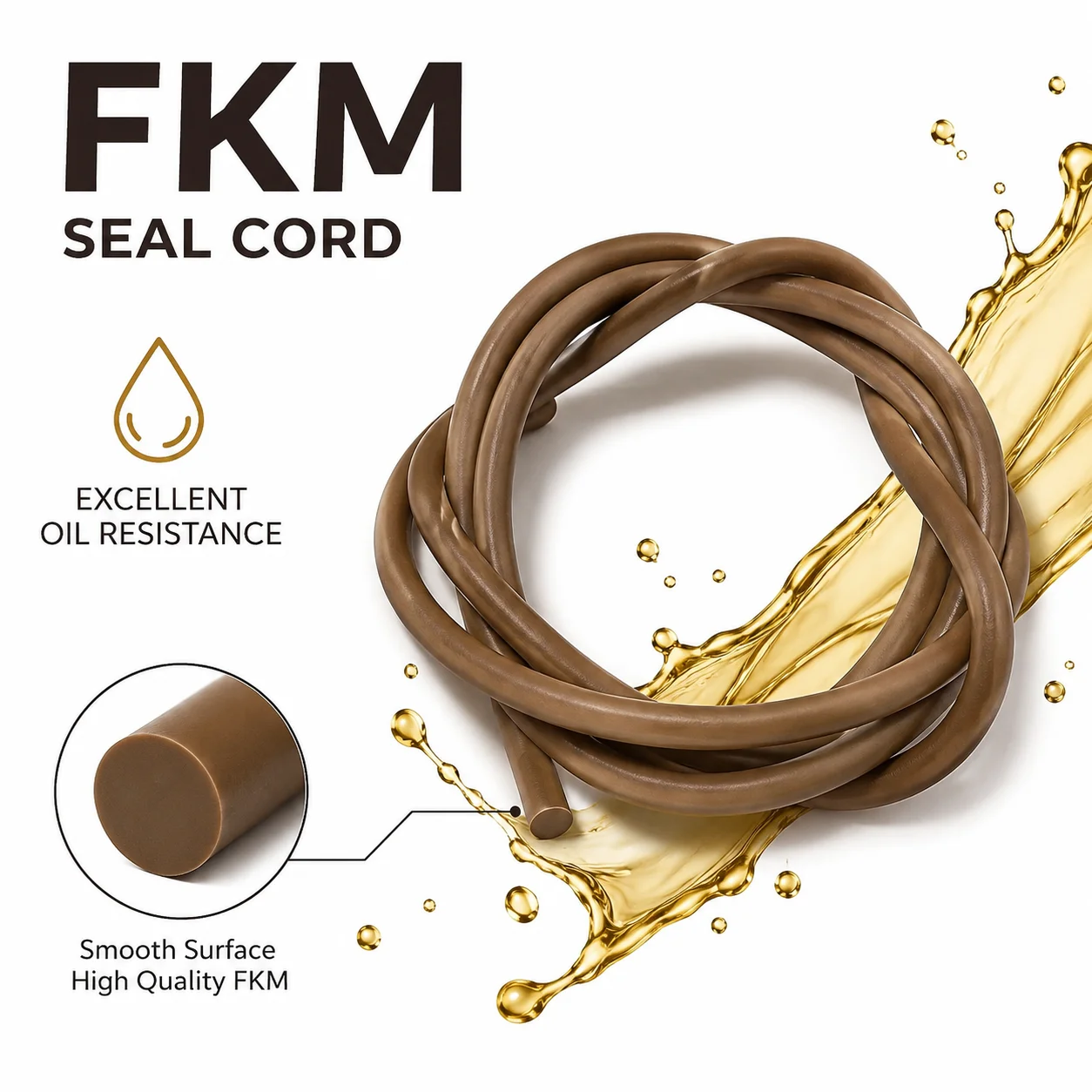 Brown FKM Sealing Strip With A Diameter Of 1.5‑10mm, Dust‑Proof Buffer Seal For Precision Experimental Instruments