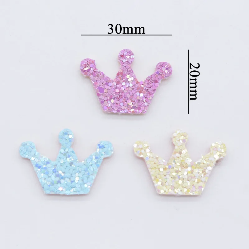 50Pcs 3CM Glitter Fabric Padded Crown Applique for Crafts Stick Supplies DIY Headwear Hair Clips Bow Decor Accessory Patches