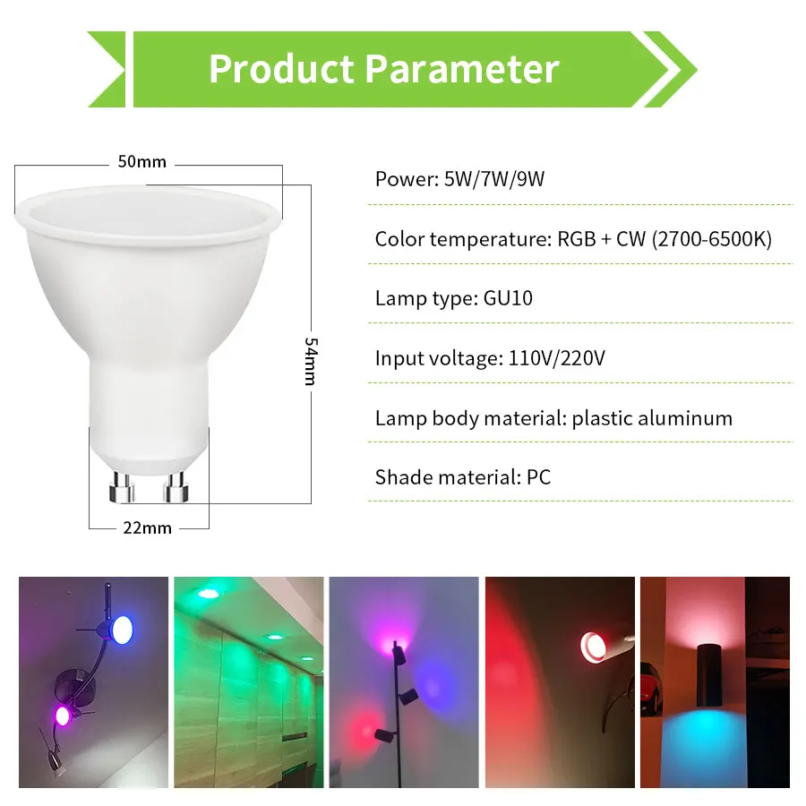 RGB GU10 220V 110V WiFi Smart Bulb with APP Remote Control Tuya Smart Light Bulbs Compatible with Google Home Alexa Smart Lamp