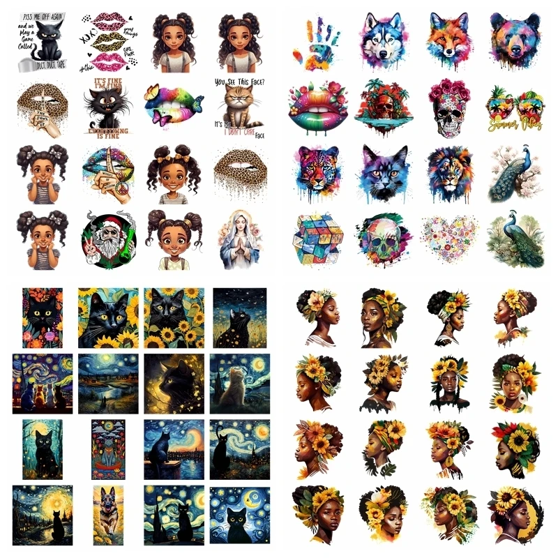 Cartoon Sunflower Cat set heat transfer iron on printing vinyl stickers T-shirt stickers DIY Toy doll clothing decoration