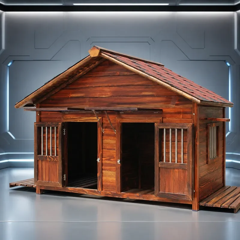 XXL Solid Wood Dog House Outdoor Waterproof Pet Kennel for Autumn Winter Large Carbonized Wooden Shelter for Golden Retriever