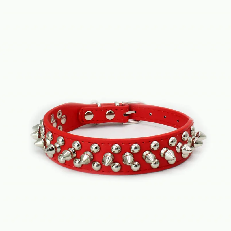 Pet Dog Rivet Collars PU Leather Round Bullet Nail Studded Necklace Spiked Strap Punk Style Small Dogs Cat Collar