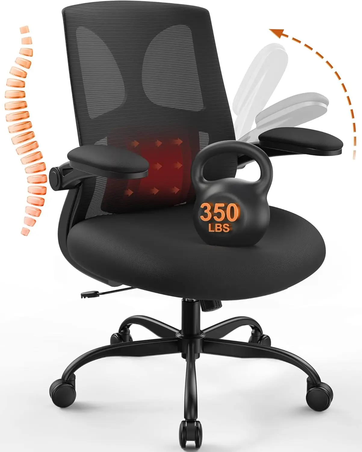 Office Chair 350lbs Capacity - 3.9-inche Cushion and Tall Back Computer Desk Chair Breathable Mesh - Comfortable Swivel Office C