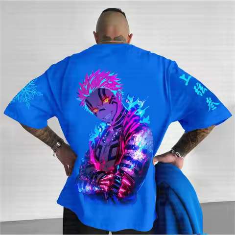 Demon Slayer Anime Akaza Printed T-Shirt Men's Summer New Japanese Loose Casual Wear Large Size Children's Parent-Child Top