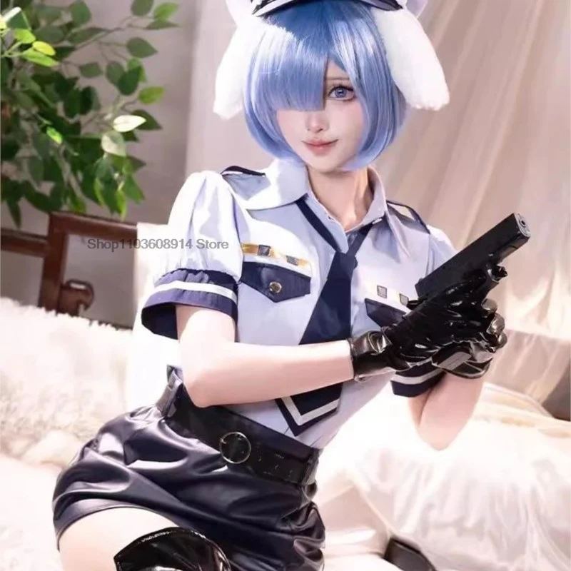 Re:Life In A Different World From Zero Rem Cosplay Costume Wig Sexy Lady Police Costume Officer Uniform Policewomen Fancy Skirt