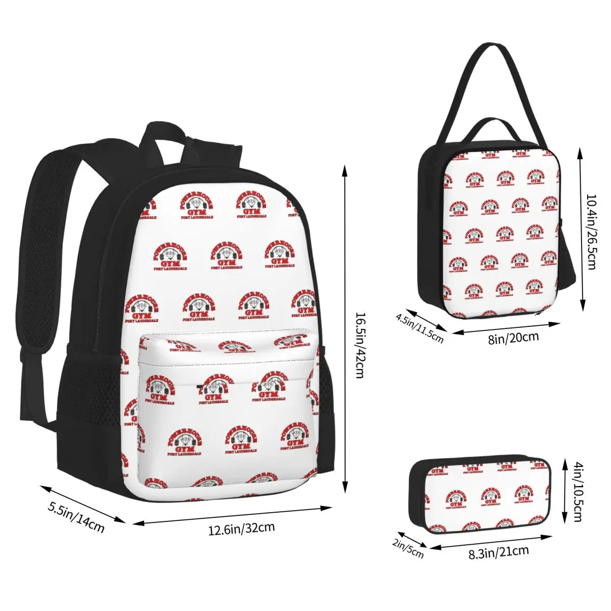 Powerhouse Gym Motivation Backpacks Boys Girls Bookbag Children School Bags Kids Rucksack Lunch Bag Pen Bag Three-Piece Set