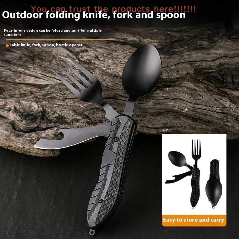 

3-in-1 Multi-Tool Camping Picnic Portable Folding Tableware Stainless Steel Folding Spoon Fork Knife Bottle Opener