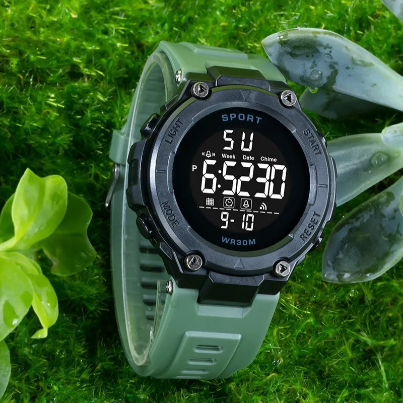 

Секундомер с большим циферблатом, спортивные часы для мужчин, цифровые наручные часы со светодиодной подсветкой, 5 бар, водонепроницаемые часы обратного отсчета, Relógios Masculino