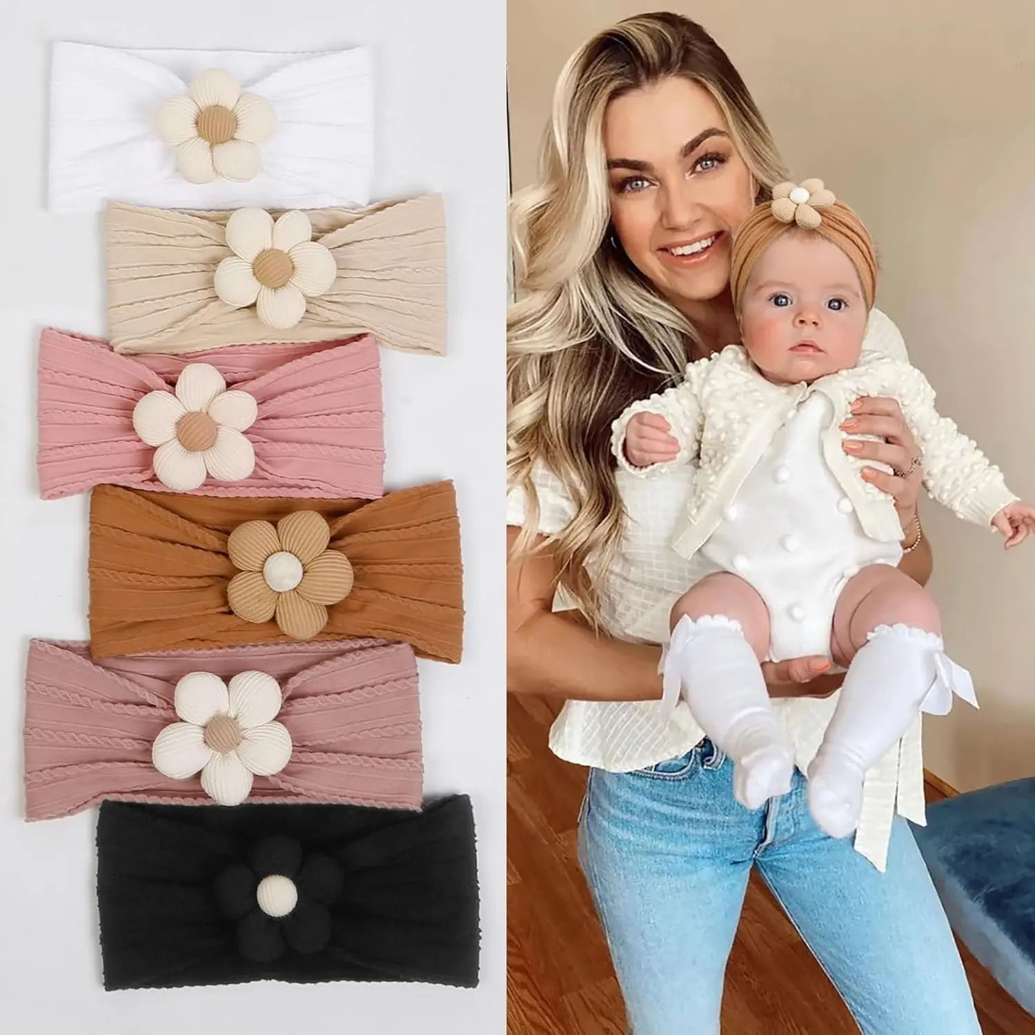 Neue Blume Nylon Mädchen Haarband Elastische Weiche Baby Stirnband für Kinder Turban Kopfbedeckungen für Neugeborene Baby Kinder Haar Zubehör