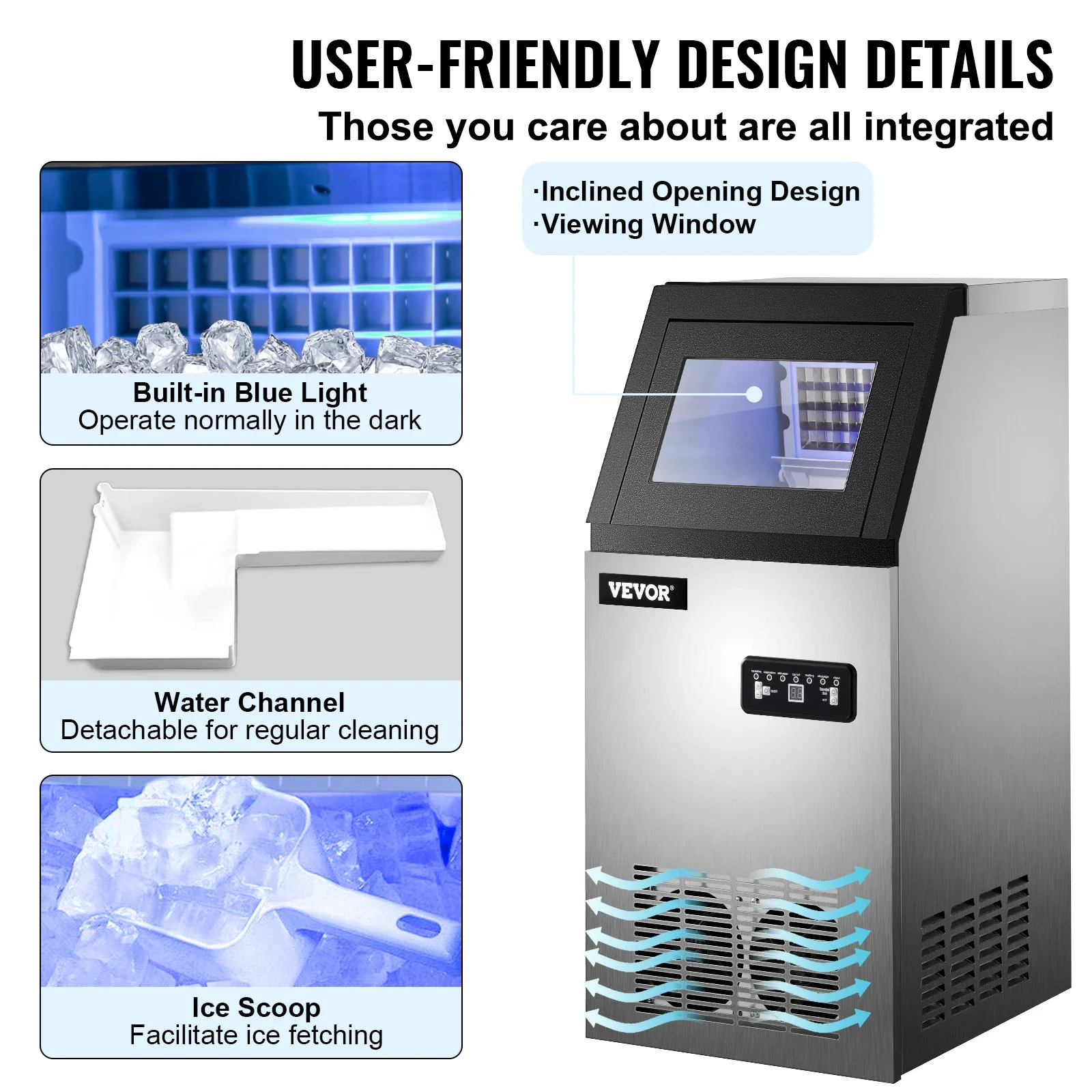ماكينة صنع الثلج التجارية VEVOR ، ماكينة مكعبات الثلج ، 50 ، 60 ، 35 ، 24 ساعة ، إنتاجية الثلج العالية والتخزين ، أجهزة منزلية لكافيتريا الحانات