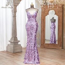 Elegant Silver Purple Mermaid Evening Dress V-Neck Spaghetti Strap vestidos de noche Elegant Formal Wear for Special Occasion