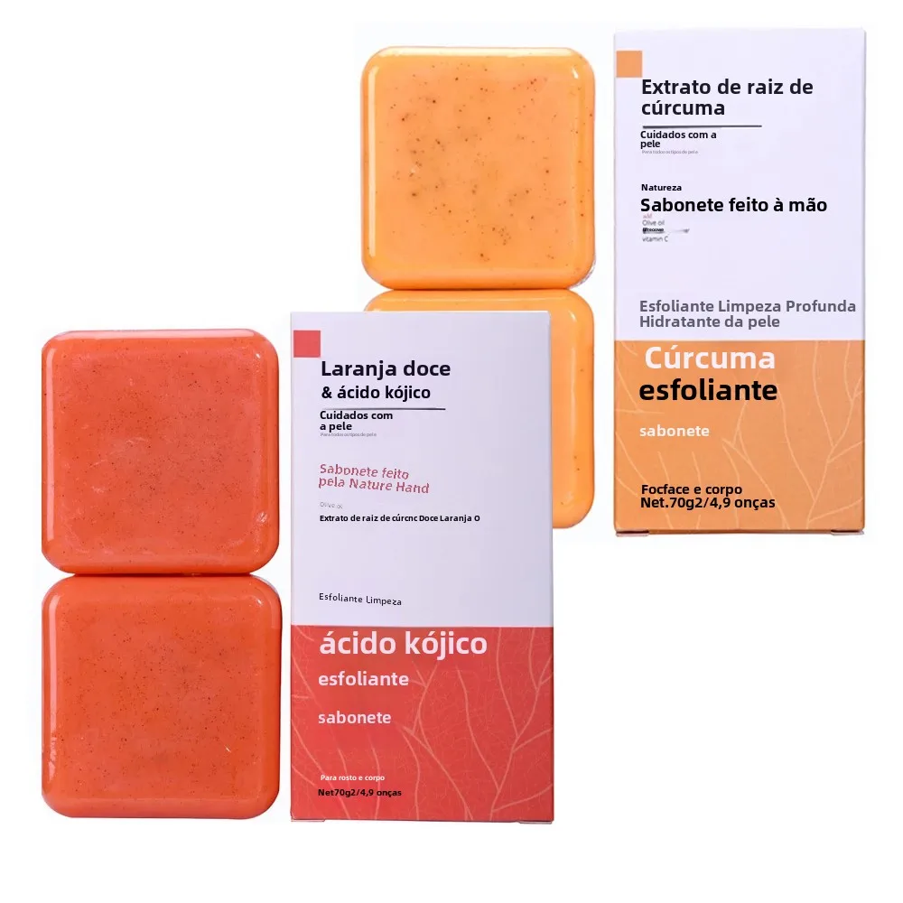 Sabonete esfoliante de ácido kójico e laranja doce 70g/140g glutationa leite de coco cedro iluminando barra de cuidados com a pele de cúrcuma