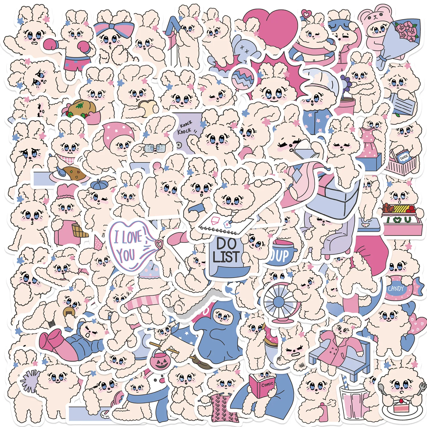90/180PCS Nette Candy Kaninchen Graffiti Aufkleber Gitarre Notebook Gepäck DIY Wasserdichte Schreibwaren Stift Halter Aufkleber