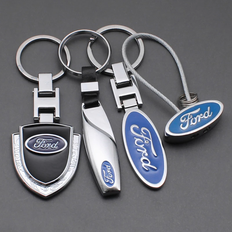 3D Metal Car Keychain For Ford Focus Fiesta Mondeo Explorer Transit Escape Puma Kuga MK2 PU Leather Emblem Key Ring Accessories