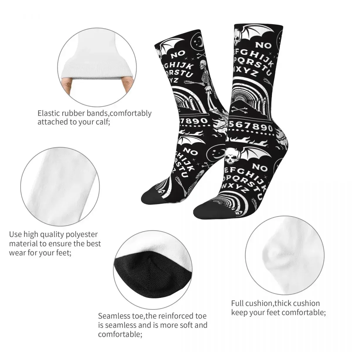 Autumn Winter Harajuku Men's Women's Ouija Board Occultism Halloween Socks Dancing Skeletons Skull Mystical Basketball Socks