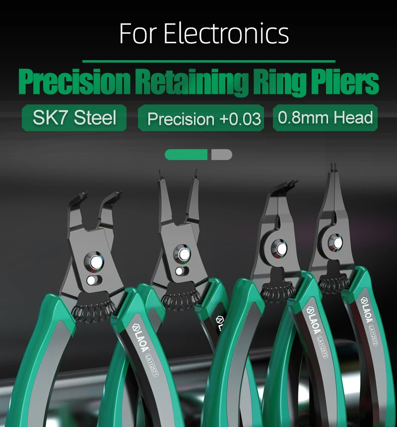 LAOA 4-teiliges Präzisions-Sprengringzangen-Set, 0,8 mm Spitzen, SK7-Stahl, Innen- und Außensprengringzangen für Elektronikreparaturen – Detail 1