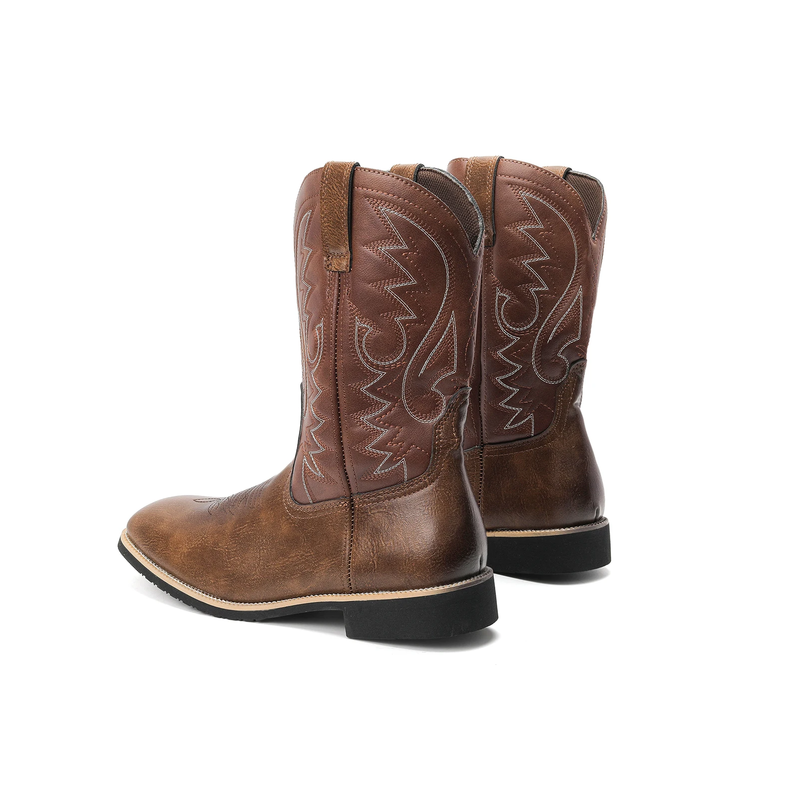Femmes bottes occidentales bout carré sans lacet mi-mollet cousu Botas Cowgirl bottes femme broderie talon bas chaussures de rue