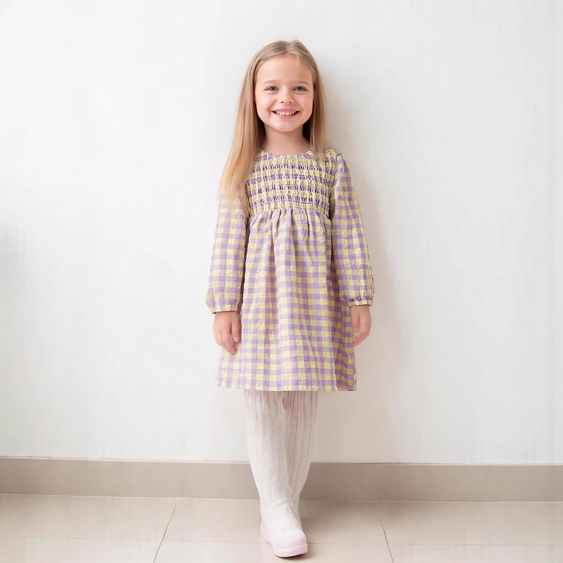 

SAILEROAD Baby Girls 2025 Autumn Spring Dress Cotton Lattice Applique Kids Clothes Long Sleeves Dresses Vestidos