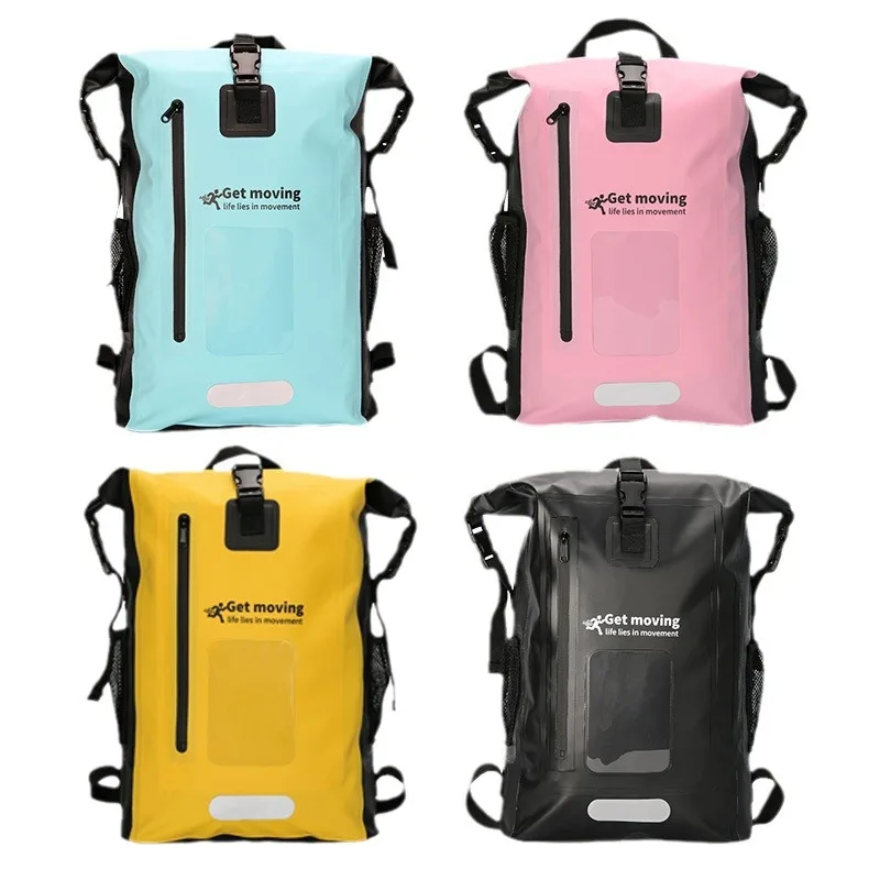 Waterproof Carbon Fiber Backpack with Transparent Phone Window,Seamless Multi-Layer Outdoor Beach Bag, Abrasion Resistant Sports