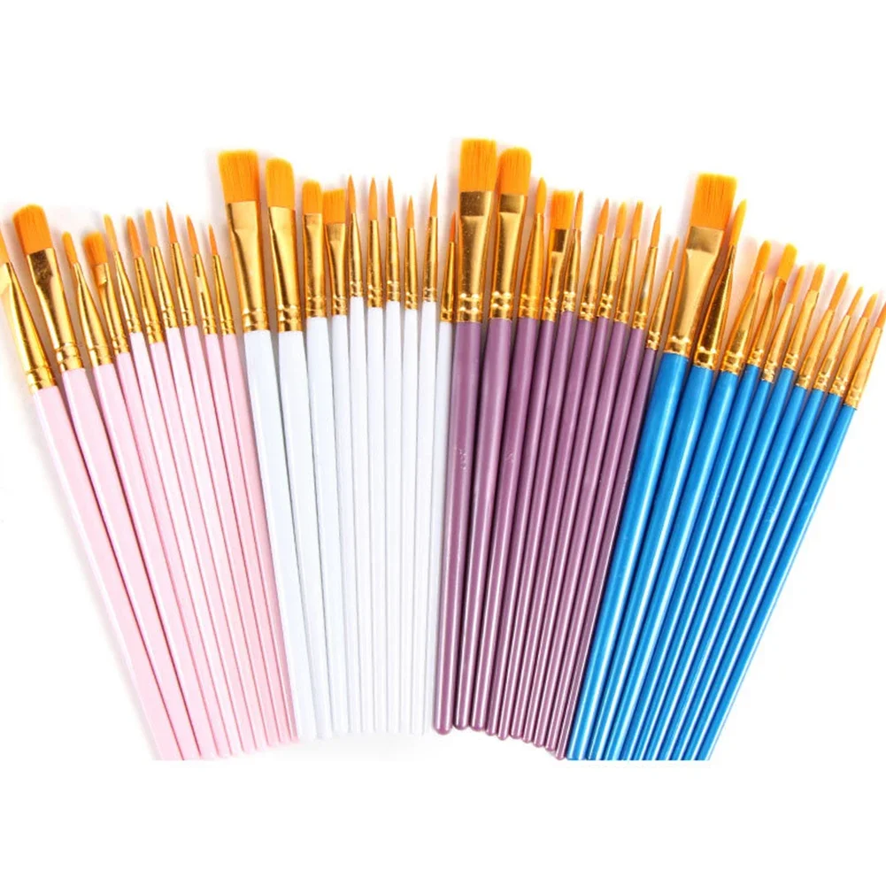 10pcs/set Nylon Paint Brush Wooden Handle Painting Brushes Art Watercolor Acrylic Painting Pen Art Supplies Stationery