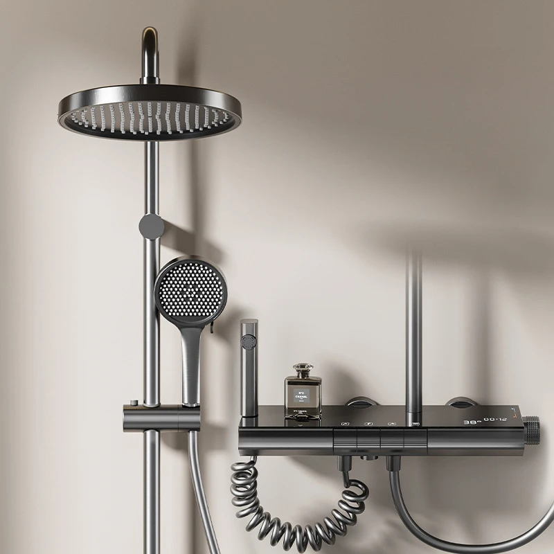 Wall Mount Rainfall Thermostatic Shower System Set Smart Intelligent Digital Display Bathroom Shower Faucet Set Bidet Shower Set