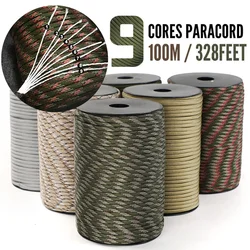 30M 50M 100M 9 Strands 4mm Parachute Cord Lanyard Outdoor Camping Tent Rope Climbing Hiking Survival Equipment DIY Accessories