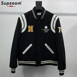 Supzoom 2023 New Arrival Top Fashion Rib Sleeve Autumn And Winter Spliced Short Casual Baseball Uniform Coat Bomber Jacket Men