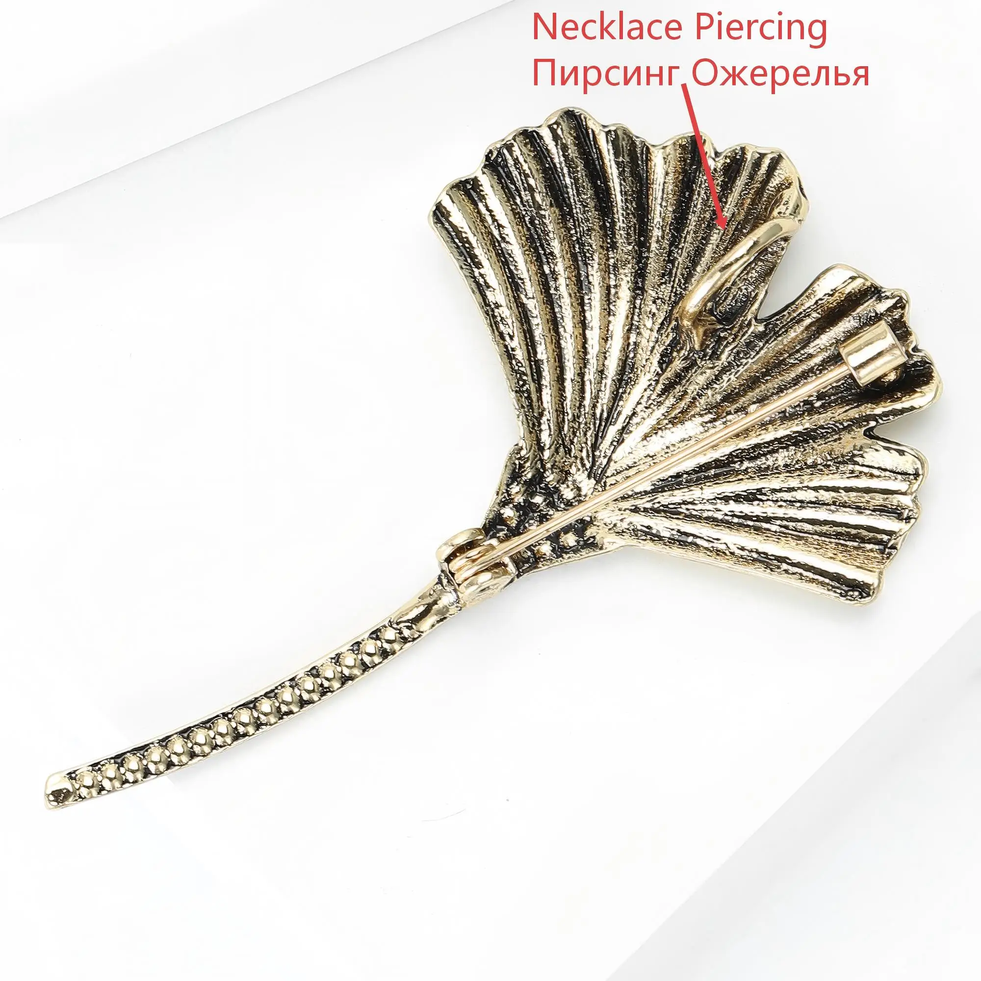Vintage Rhinestone Ginkgo Leaf Brooch for Women and Men