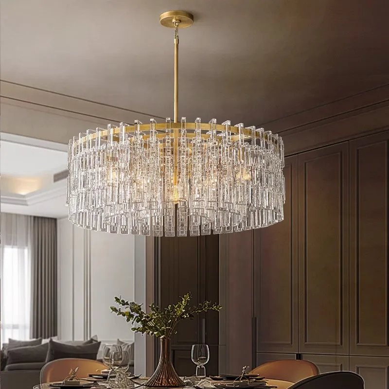 Full copper gold round crystal chandelier，living room, dining room home lighting decoration, modern LED pendant light