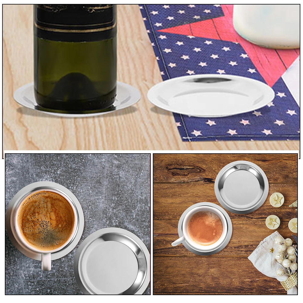 

8Pcs Multi-Function Stainless Steel Wine Bottle Coaster Round Thickened Anti-Slip Heat Insulation Pad for Home Cafe Restaurant