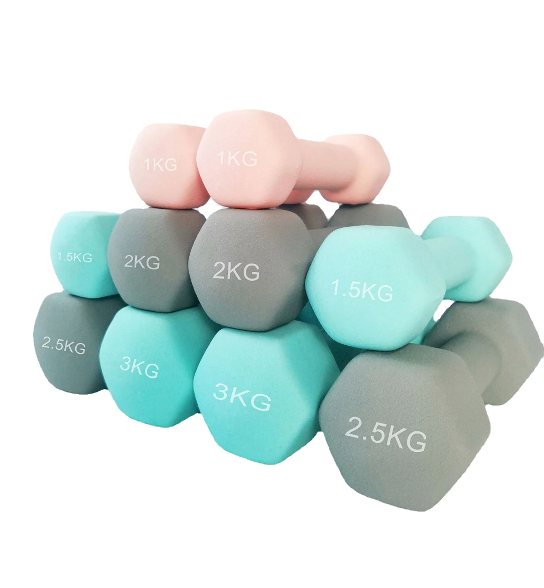 Mancuernas de vinilo recubiertas de hierro hexagonal para mujer, mancuernas de Color neopreno, juegos de precios para Fitness y pesas de vinilo a la venta