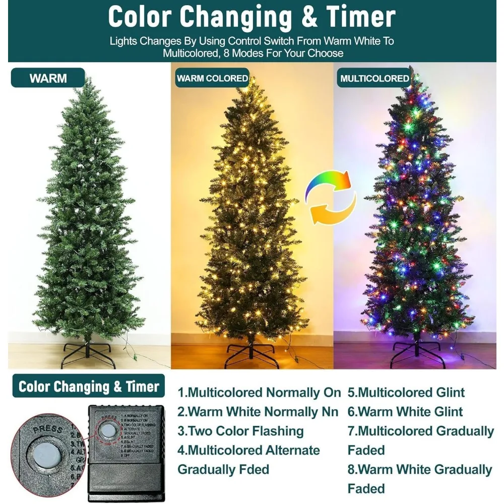 شجرة عيد الميلاد الاصطناعية مقاس 6.5 أقدام و38 بوصة مع 300 مصباح LED ثنائي اللون، 984 نصائح، ومؤقت لمدة 8 أشهر #3