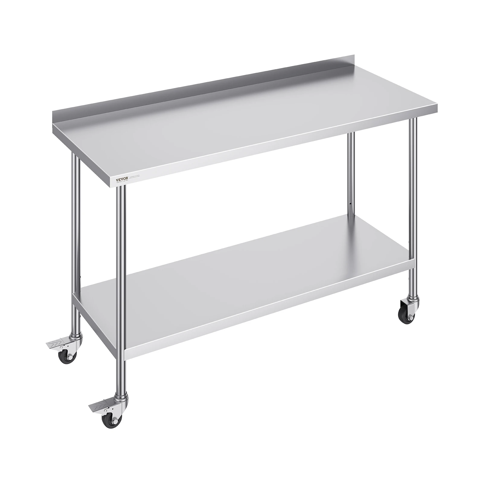 VEVOR Stainless Steel Work Table Commercial Food Prep Worktable with Casters Heavy Duty Prep Worktable for Restaurant Home Hotel