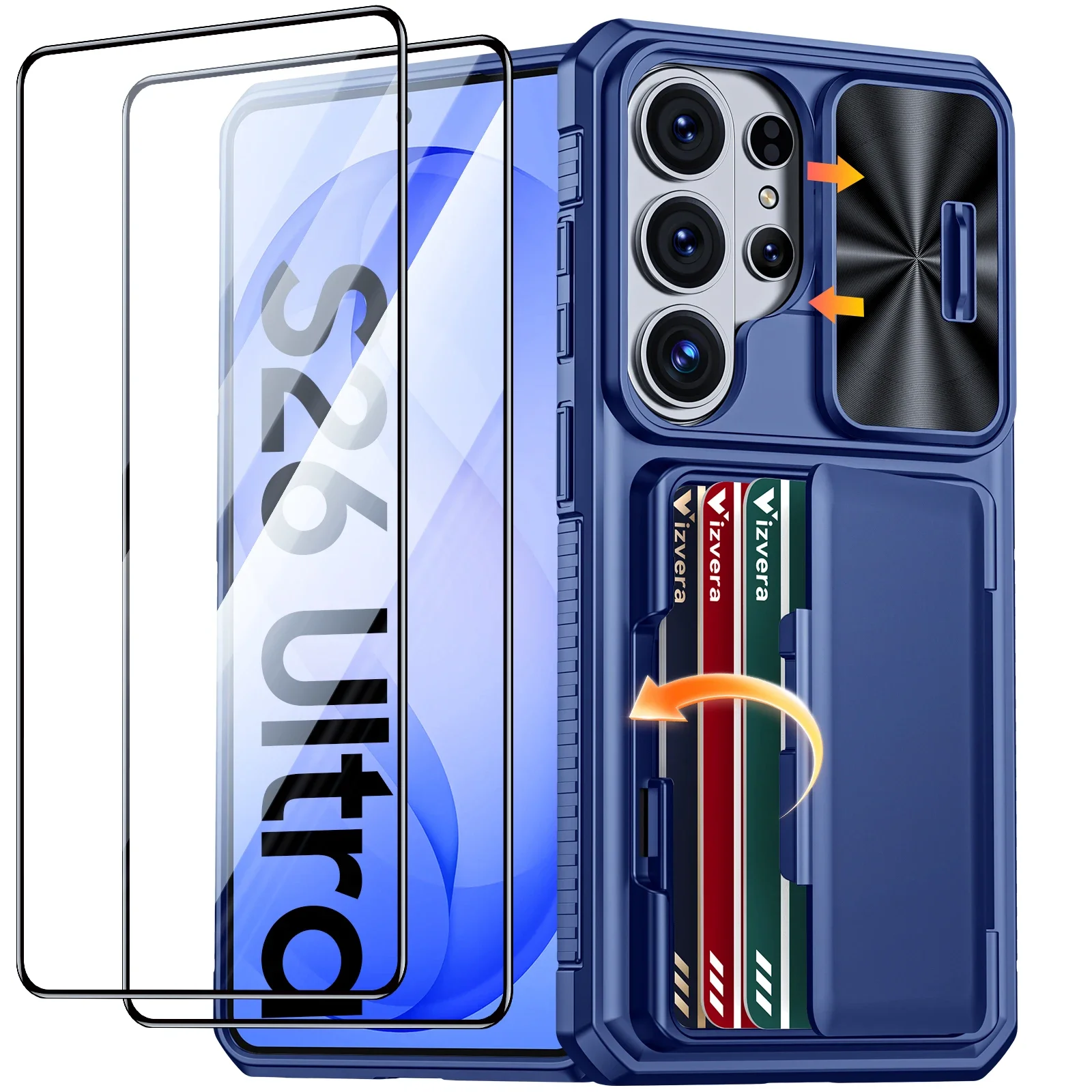 

Cards Holder,Camera Cove,Full Body Rugged Shockproof Silicone Protective Phone Case for Galaxy S26 Ultra Case Wallet RFID-Blue
