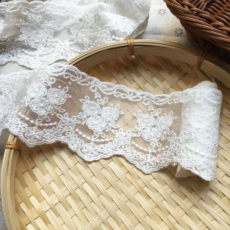 19yards Width 7.5cm Beige Mesh Lace Embroidery Lace Hemline Dress Wedding Decorative Curtain Material Hand DIY Accessories
