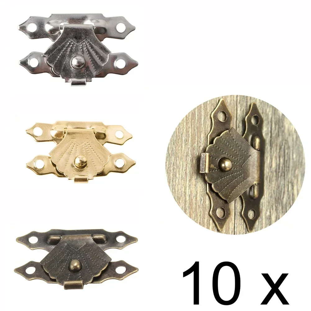 10Pcs Vintage Wooden Box Decorative Latch Antique Bronze Iron Jewelry Box Padlock Hasps Latch Clasp Lock Wooden Box With Screws