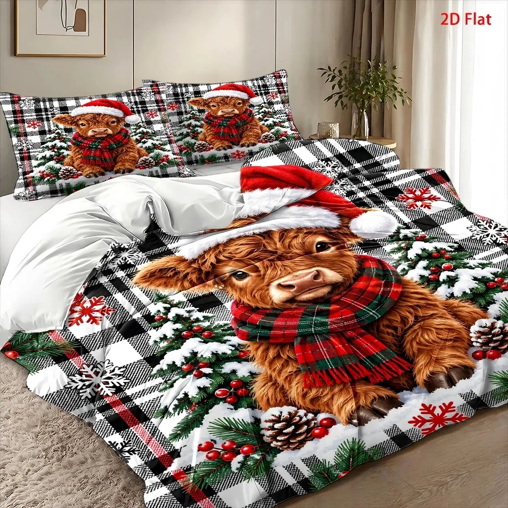Black and White Plaid Christmas Bear Bedding Set (1*Duvet Cover + 2*Pillowcases), Festive Party Atmosphere Decoration, Suitable for All Seasons, Machine Washable, Invisible Zipper Design, Large Double Bed Cover Set, Suitable for Home, Dormitory, Master Bedroom, Guest Room, Ins-Style Japanese Floral and Animal Pattern Bedding, Specially Designed for Comfort and Skin-Friendly Bedding, Bedroom Decoration and Sleep Essentials, 2D Flat Print