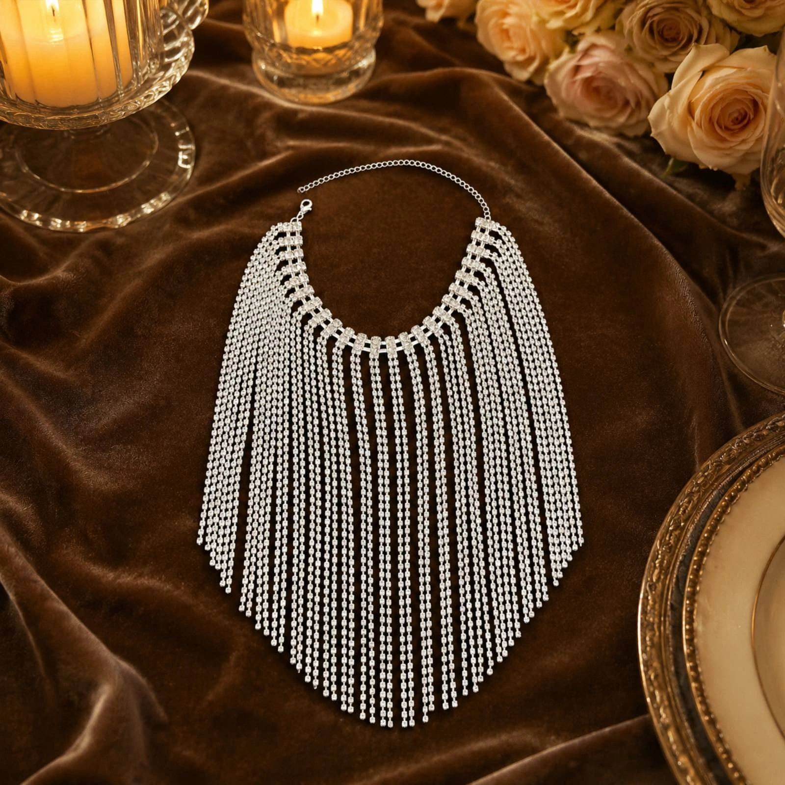 Copper Arm Chain with Rhinestone Embellishments Sparkling Fringe Arm Chain Armlet Draped Jewelry Chic for Brides, Parties